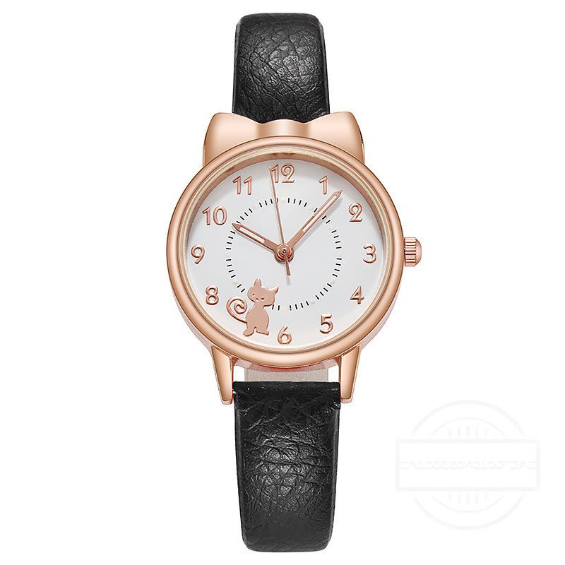 Mode Kinder Niedliche Katze Digitales Zifferblatt Kinderuhr Set Lederarmband Quarzuhren Kinder Mädchen Uhr Kinderuhr