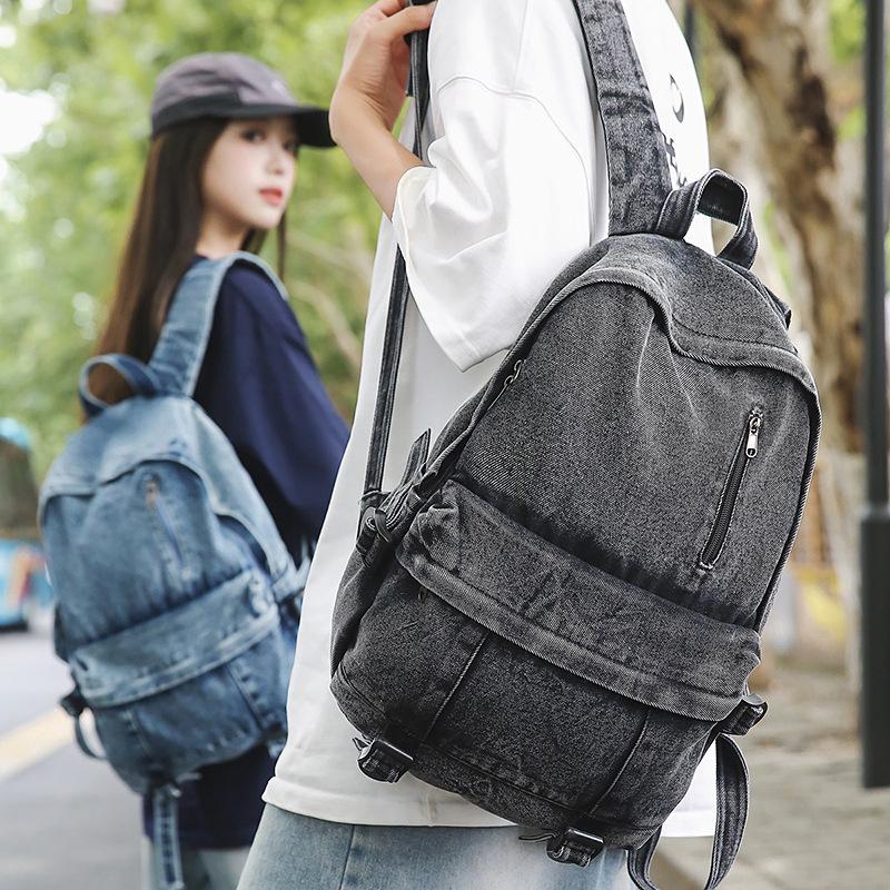 Harajuku denim backpack autumn new large-capacity men's and women's denim backpack