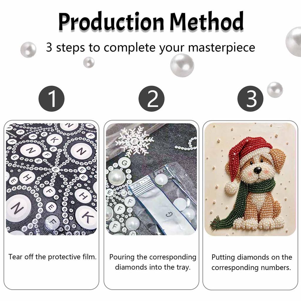 DIY Perlenmalset Süßer Welpe Weihnachten Stressabbau Basteln Rahmenloses 3D-Leinwandbild für Erwachsene Heimdekoration Geschenk