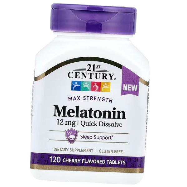 Мелатонин для сна, Melatonin Max Strength 12, 21st Century  120таб Вишня (72440021)