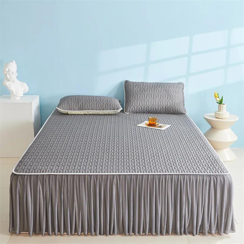 Summer Solid Color Lace Bed Skirt Latex Cool Mat Single Piece Washable Air Conditioning Mat Ice Silk Cool Mat