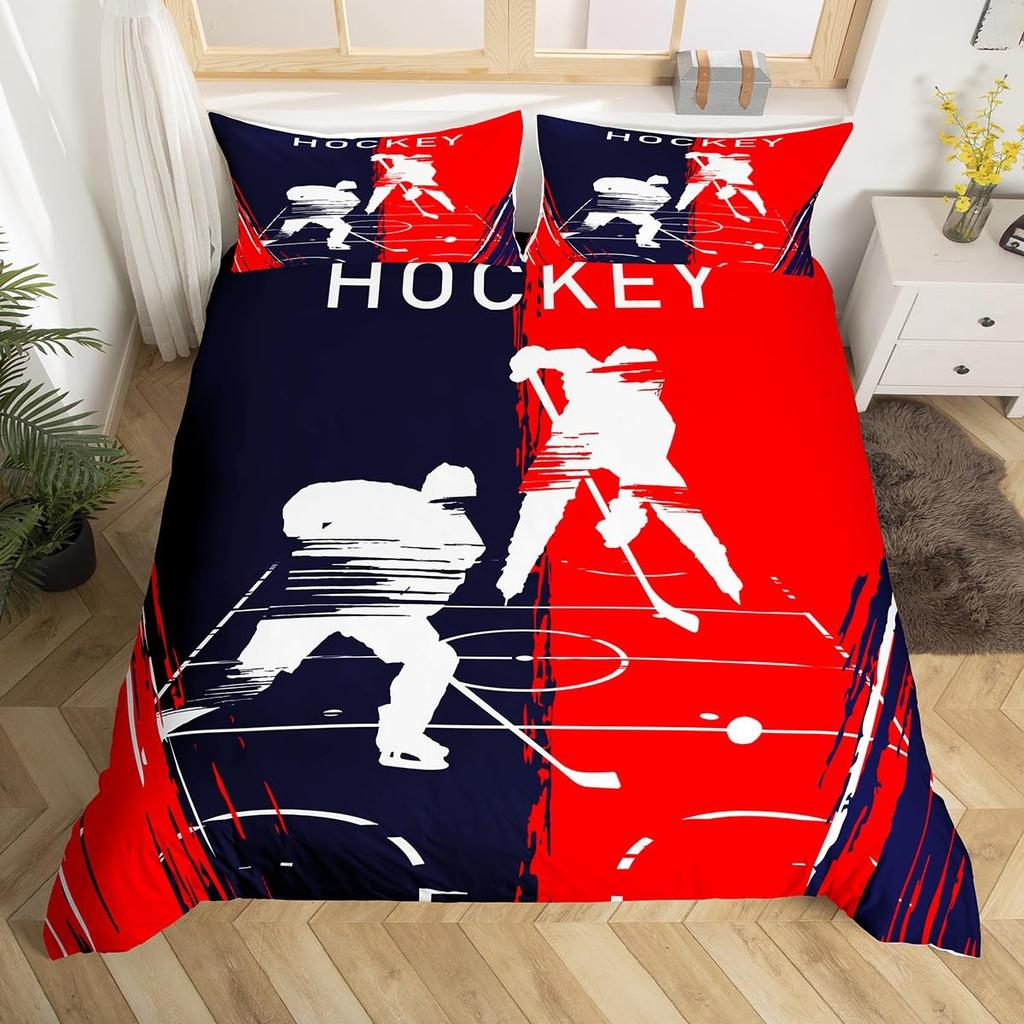 Comforter Ice Hockey Bedding Set Twin Size Kids Hockey Player Comforter Set For Boys Girls Teens Sports Theme