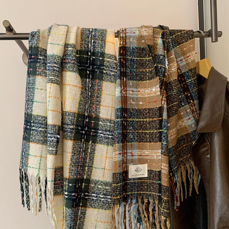 Korean retro plaid scarf women's autumn and winter atmosphere imitation cashmere student warm versatile shawl scarf