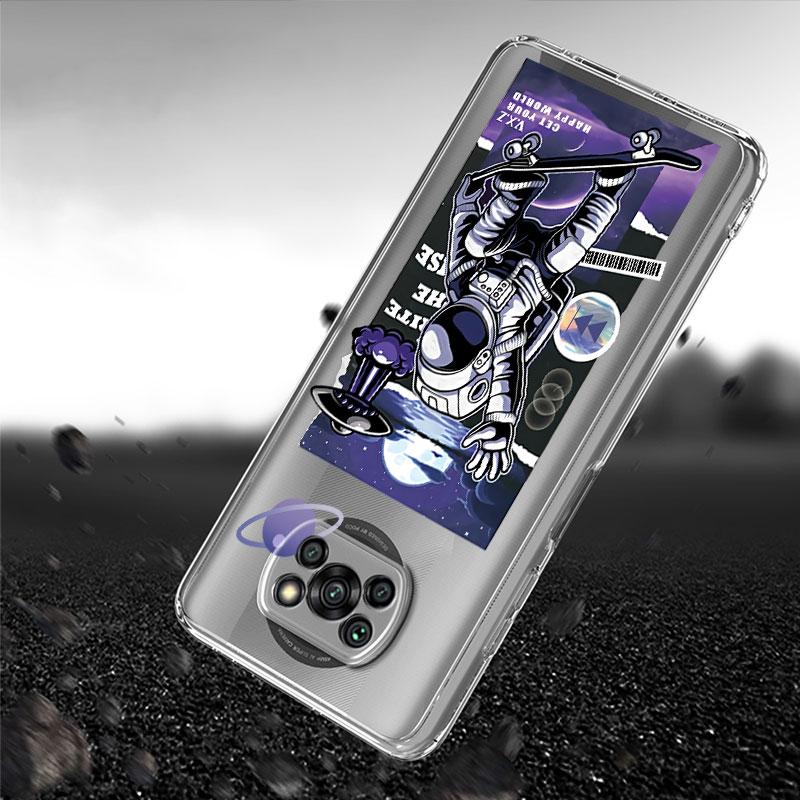 Cute Astronaut Planet Clear Case For Xiaomi Mi Poco X3 NFC M3 Pro F3 F1 11 Lite 12 Redmi Note 10 9S 8 7 9 Soft Phone Cover