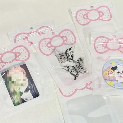 10 Stück süße rosa Schleife, transparente Druckverschlusstasche, Kpop-Star-Fotokarte, DIY-Verpackung, Aufbewahrungstasche, Karte, staubdichter Kartenhalter