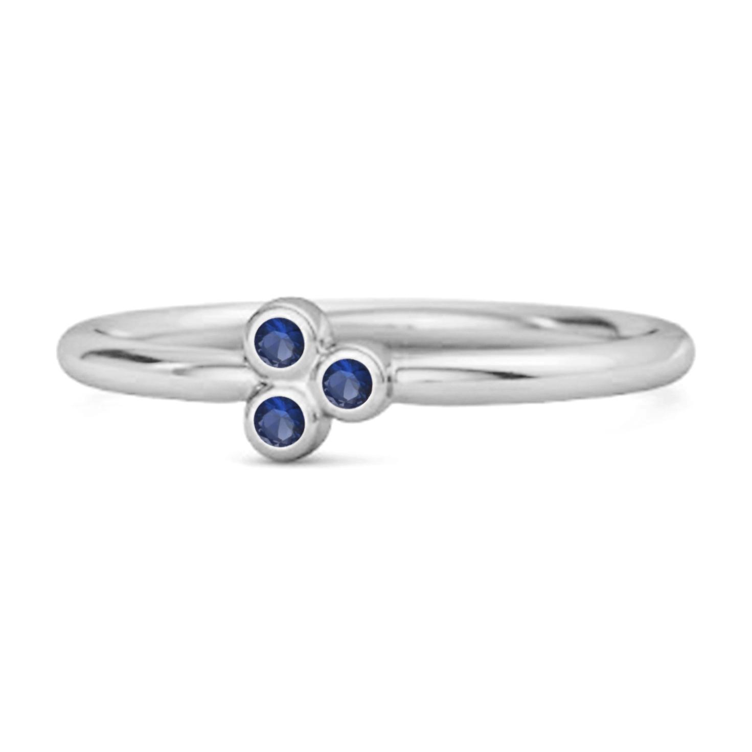 Blue Sapphire Triple Bezel Cluster Ring - 925  Sterling Silver 7