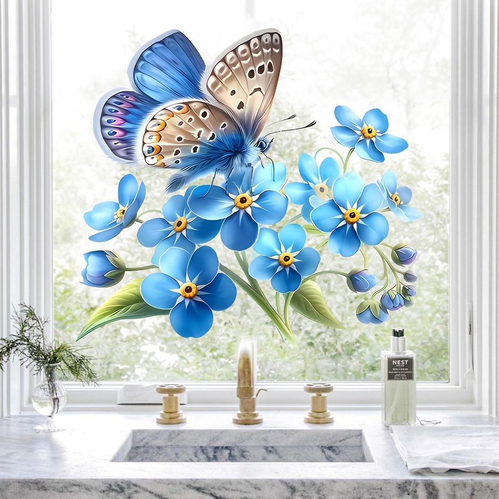 Watercolor Butterfly Static Cling Wall Sticker for Kitchen Balcony Entryway No Glue Decor