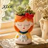 Compact Resin Pot for Windowsill Cute Head Planter, Succulent Little Girl Flower Pot, Human Small Flowerpot Succulents Face Cactus Plants Container,