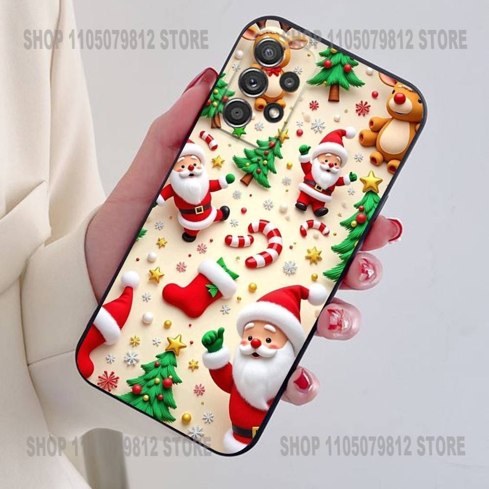 New Year Gift Cartoon Christmas Silicone Phone Case For Samsung S24,21,22,23,30,Ultra,20,Plus,Note,10,9,Black Soft Silicone Case