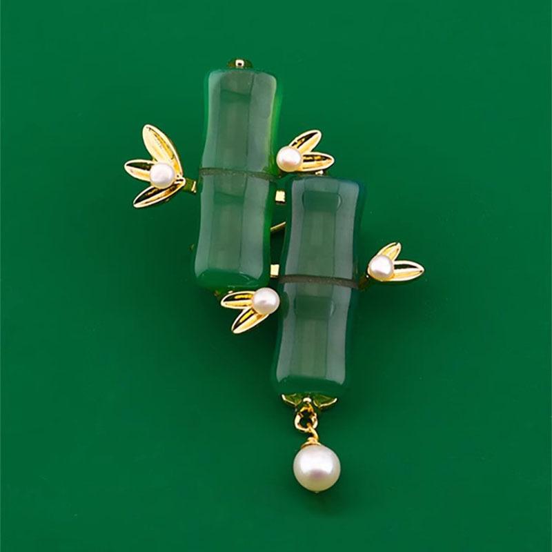 "Rise Step By Step, Ancient-style and National Trend Bamboo Brooch, Feminine Pearl Brooch, Light Luxury and High-end Sense Brooch.
