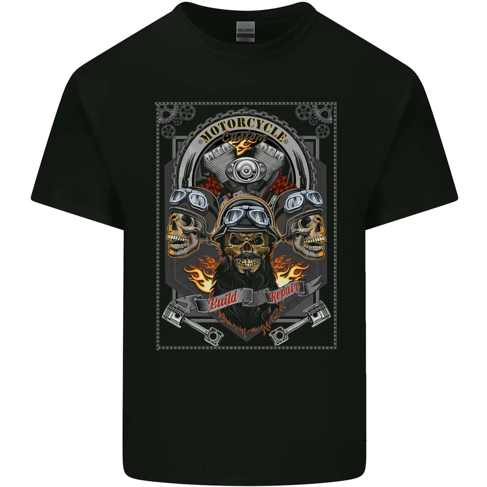 Custom Motorcycle Biker Motorbike Skulls Kids T-Shirt Childrens 2XL