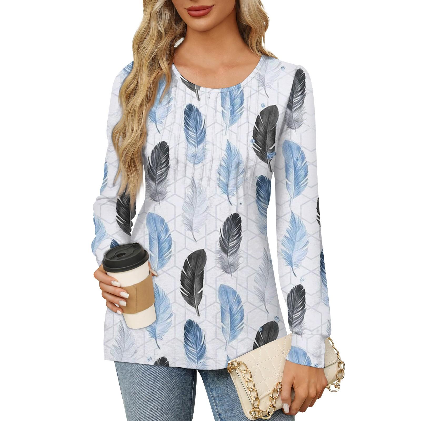 Женская повседневная плиссированная футболка с круглым вырезом и длинными рукавами — фото 4