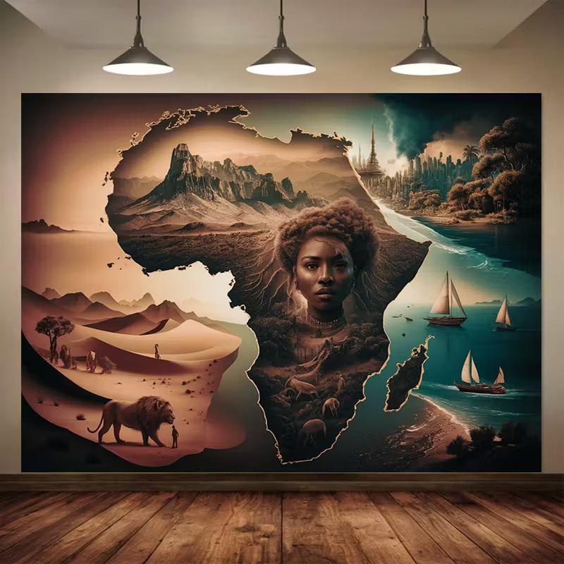 

Retro African Art Tapestry, Vintage Style African Map & Woman Print Wall Decor for Bedroom, Living Room, Dorm 47.2x31.5inch/120*80cm