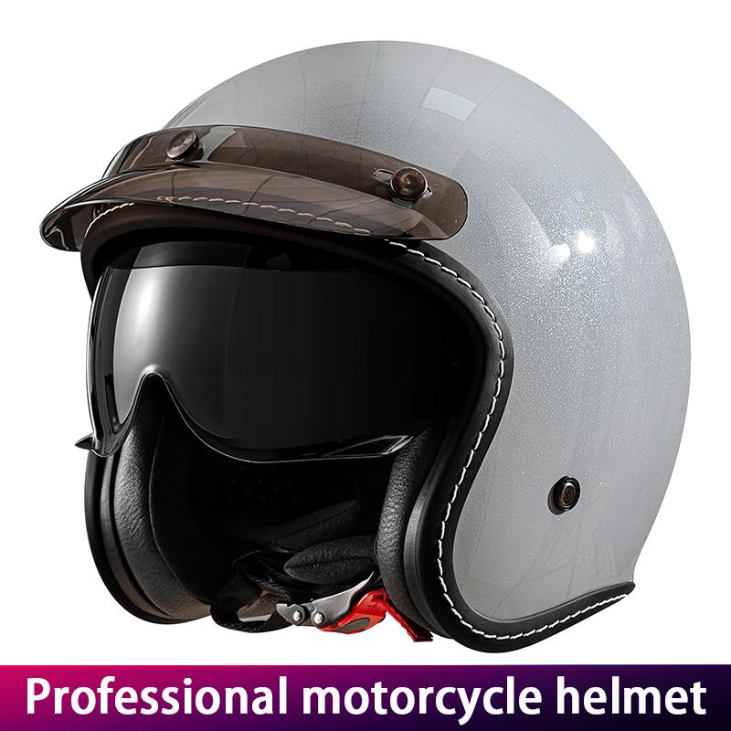 Red Vintage Motorcycle Helmet Three-Quarter Male Female Dual Lens Cruiser Biker Headgear Protection with Mirror Feature