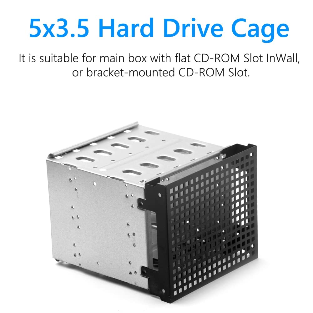 Dovhmoh Storage Expansion Hard Drive Cage, DIY Hard Drive Disk Cage Rack, 5.25-inch to 5x3.5-inch Brackets, with 12cm Fan