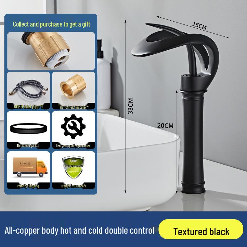 Copper Dual-Use Waterfall Faucet, Splash-Proof, Hot/Cold, Undermount Installation for Washbasins