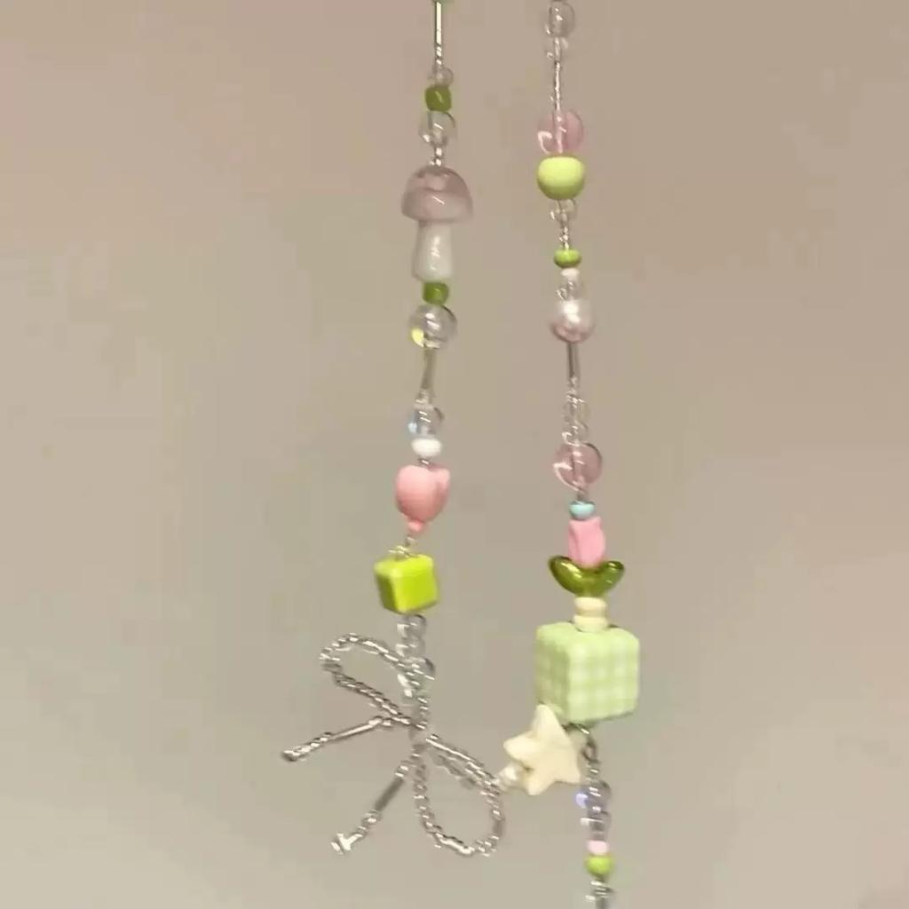 2026 Trendy Handmade Beaded Colorful acrylic Bowknot Star Pendant Necklace For Women Summer Y2k Sweet Aesthetic Neck Jewelry