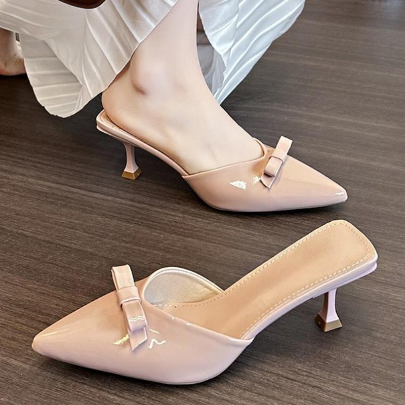 Fashion High Heel Women Sandals 2025 Stiletto Patent Leather Summer Outdoor Sexy Ladies Bow Designer Closed Toe Women Sandals