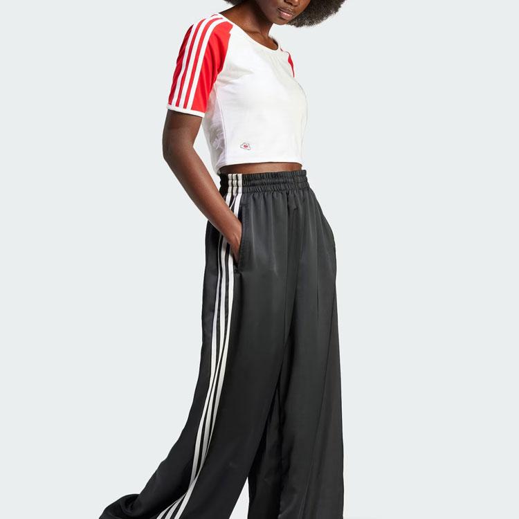 Adidas Originals Disney Mickey Embroidered Logo Colorblock Stripe Sports Crop Top Women Tops White IY2268