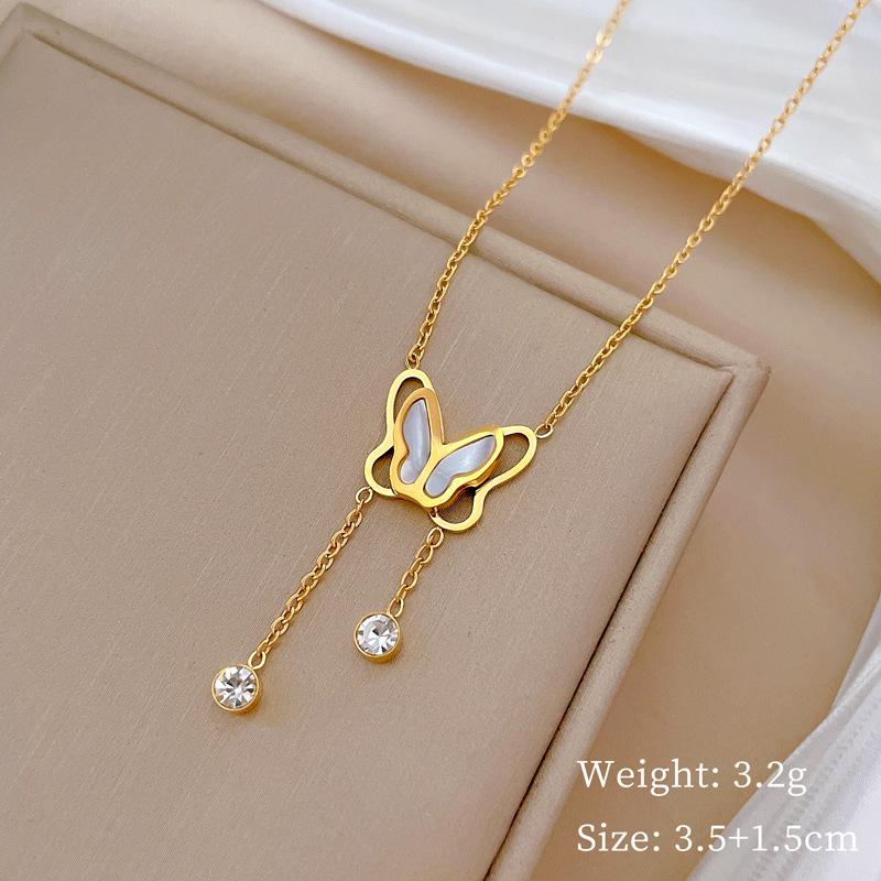 Empty Butterfly Tassel Furnace Real Gold Necklace Female Collarbone Chain With Jewelry