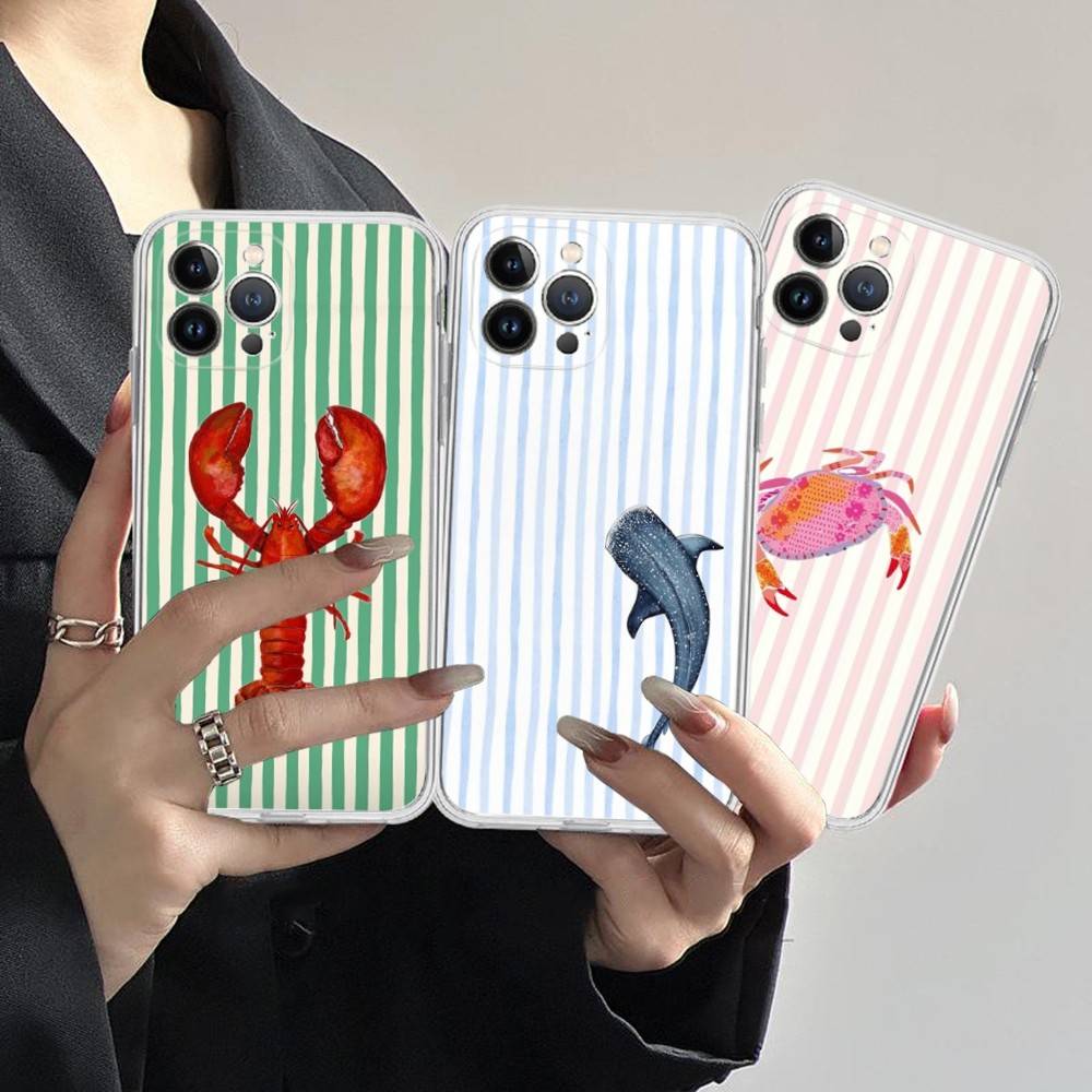 Marine Life Crabs Lobsters For IPhone 11 12 13 14 15 16 17 Pro Max Plus Air Transparent Clear Shockproof Case