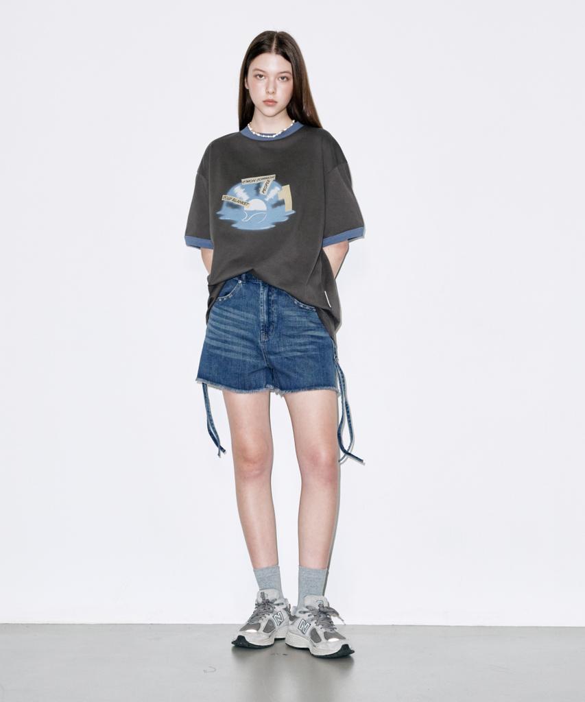 Koldeubeullaengkis Melting Lp Ringer Oversized Short Sleeve T-Shirt Charcoal