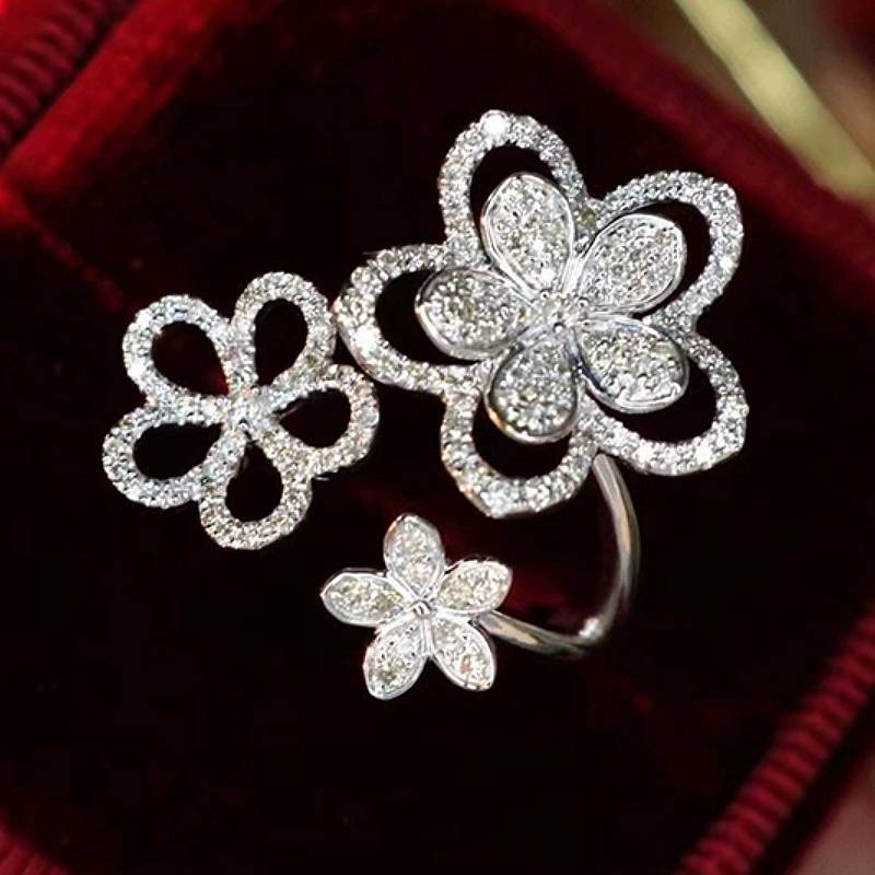 

Huitan Fresh Style Flower Shaped Women Opening Ring for Party Wedding Elegant Lady Accessories Fashion Zircon Inlaid Shiny CZ resizable