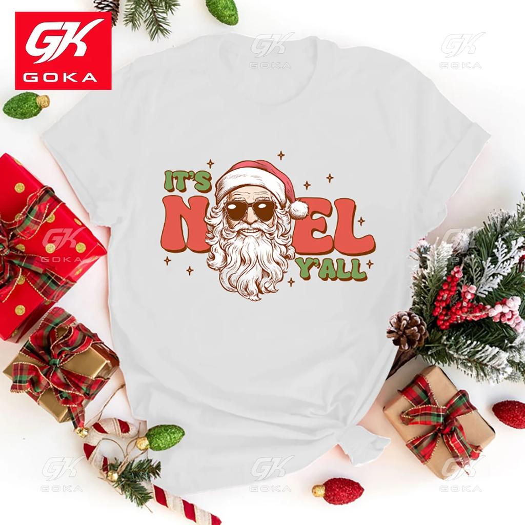 Funny Christmas Santa Claus Print Cotton T Shirt Womens Unisexs Casual Short Sleeve Shirt Fashion Clothing Hip Hop Unisex Tops Tees