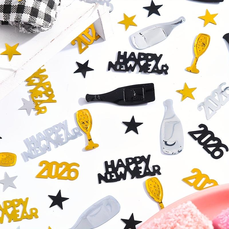 300 stuks Gouden & Zwarte Glitter Confetti 2026 Oudejaarsavond Feestdecoraties met Genummerd 2026, Fijne Nieuwjaars Uitsnijdingen