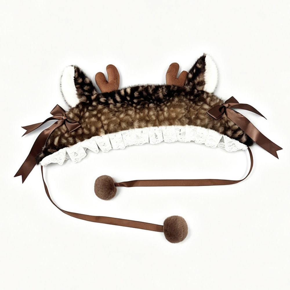 Warm Cross-tie Scarf Leg Cover Mink Fur Fake Collar Lolita Deer Pattern Faux Fur Hat  Women Ladies