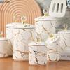 Marbled Ceramic Storage Jar with Lid Storage Tanks Metal Rack Base Food Organizers Storages Bottles Kitchen Storage Container
