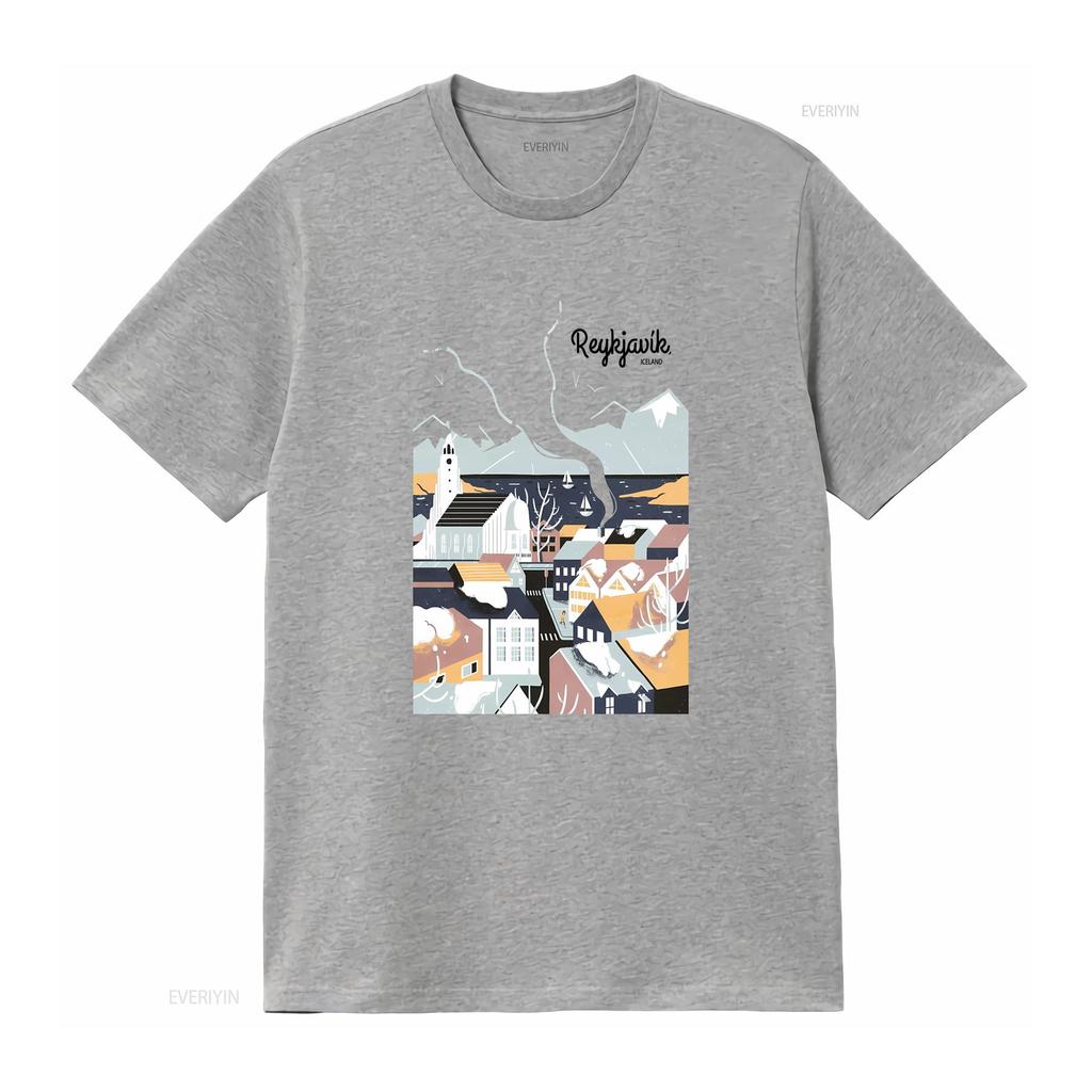 Reykjavik Iceland Travel Poster T shirt Ladies Top vintage Washed homme Slightly graphic Top For Everyday Wear Soft fashion