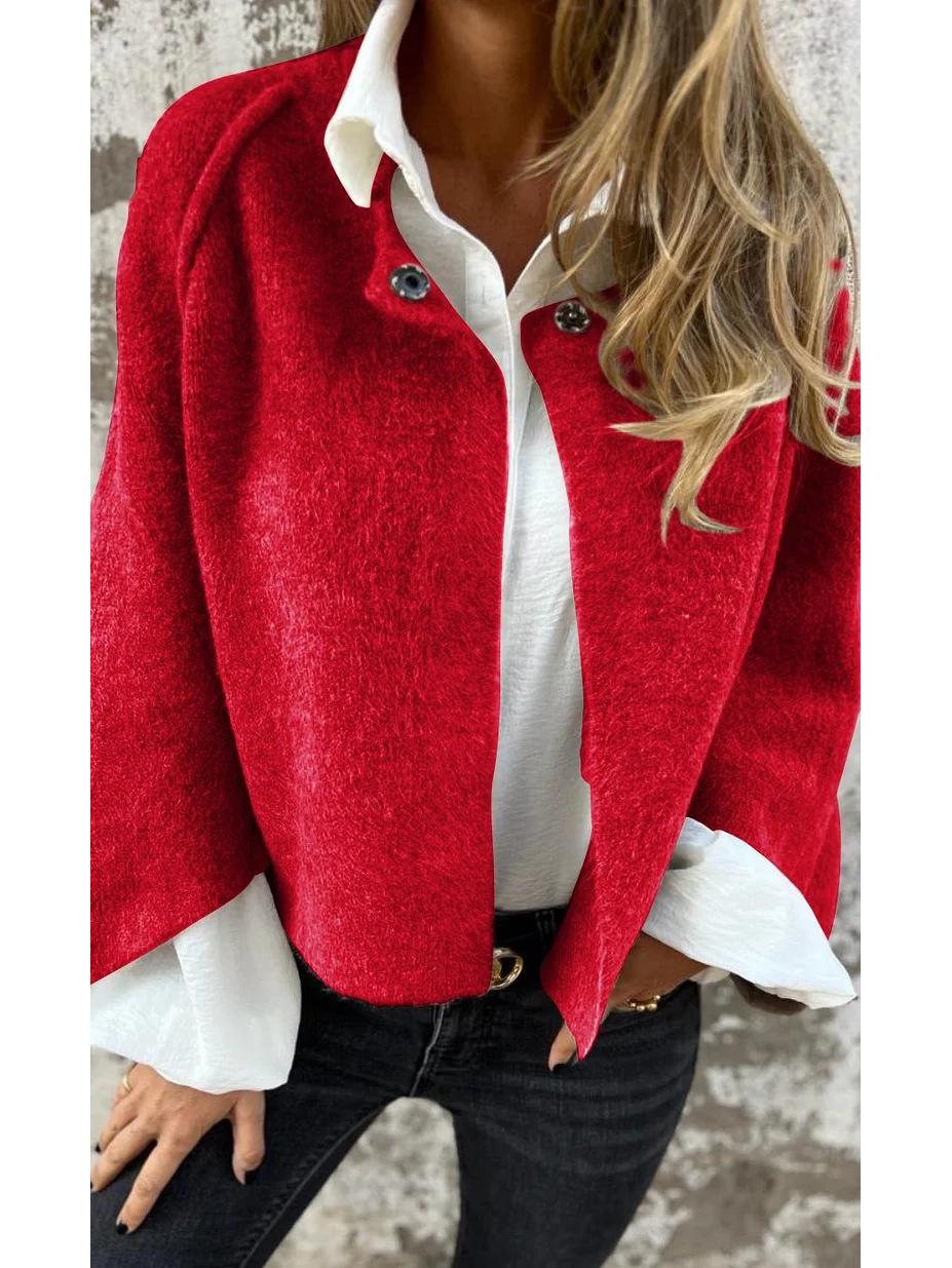 

Женское шерстяное пальто из искусственного кашемира - Осень/Зима, Свободный короткий дизайн, Длинные рукава Double XL красный