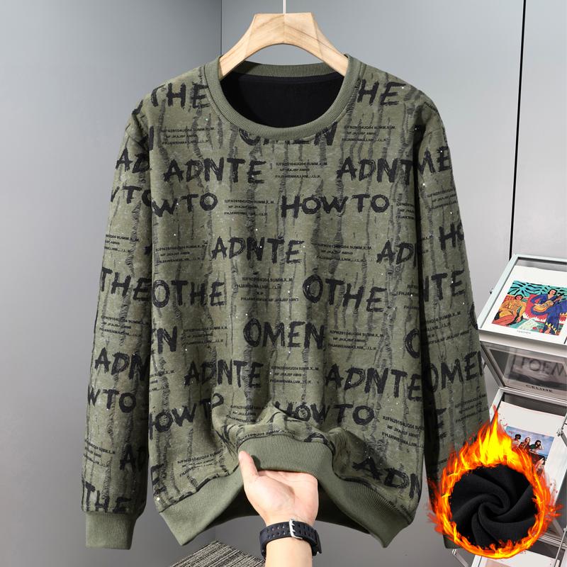 Plus Size 6XL-11XL Fashion Autumn Oversize Sweatshirts for Men Clothes Thick Warm Faux Fleece-lined Long Sleeve Tops Casual Men's Pullovers