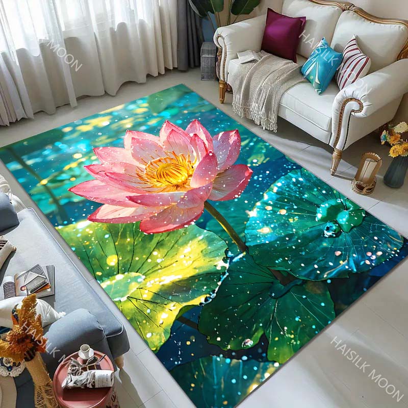 Beautiful Lotus Pattern Carpet for Living Room Bedroom Bedside Floor Mat Cloakroom Kids Activity Area Rugs Large Size