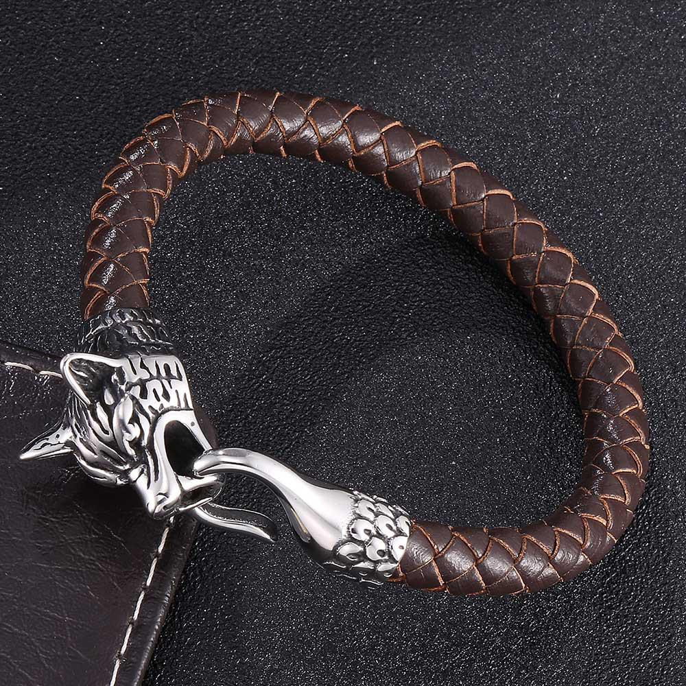Stylish Wolf Head Braided Leather Bracelet