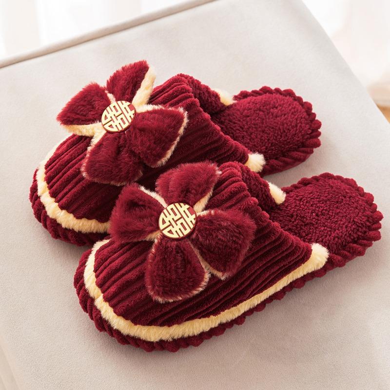 Wedding cotton slippers female festive red pair of wedding men dowry wedding room for newlyweds autumn and winter