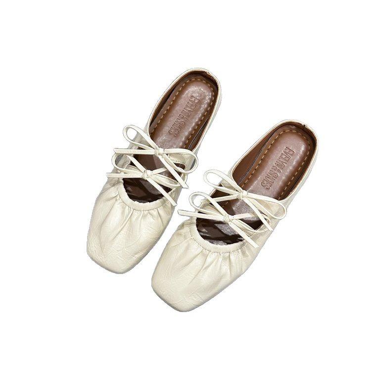 Inner Height-increasing Bow Silver Bag Head Half-drag Women's Shoes Fashionable Outer Wear 2025 New Summer Mary Jane Sandals