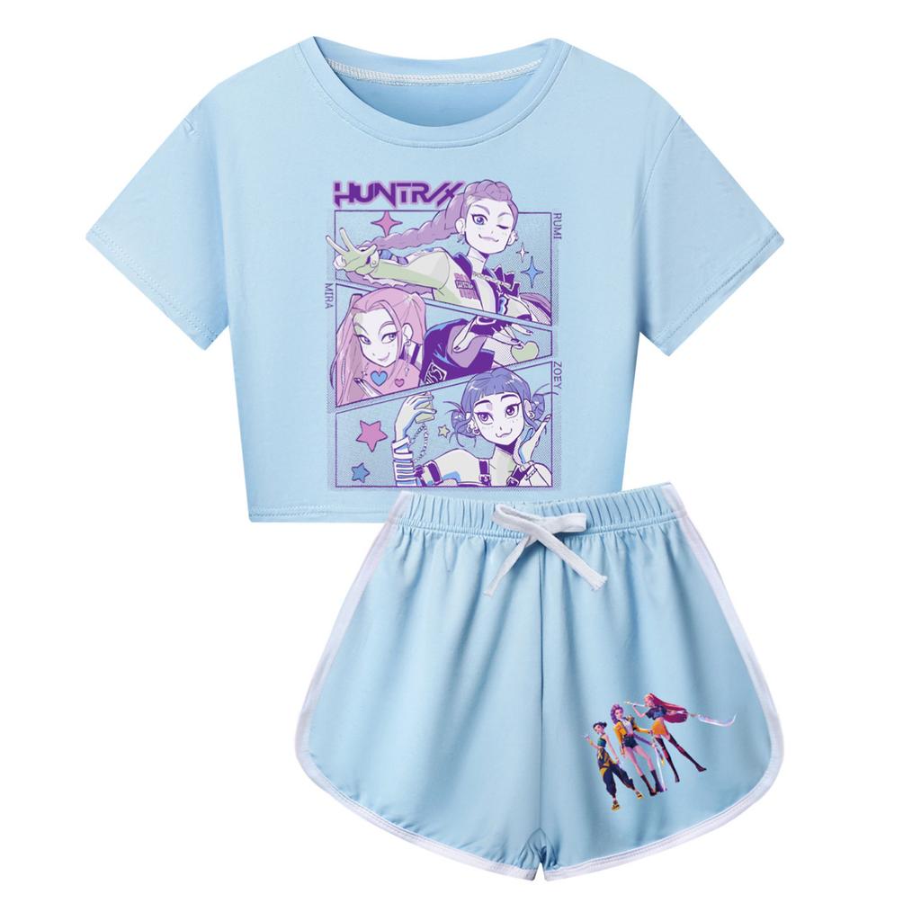 Kids Summer Sport T-Shirt And Shorts 2 Piece Outfit Tracksuit Set Short Sleeve Print Crop Tops With Clothing Set
