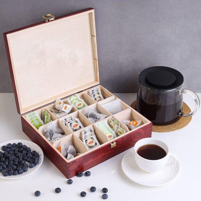 Teebox - Creative Deco - Rot - 29 x 25 x 7,5 cm - 12 Fächer - Massivholz