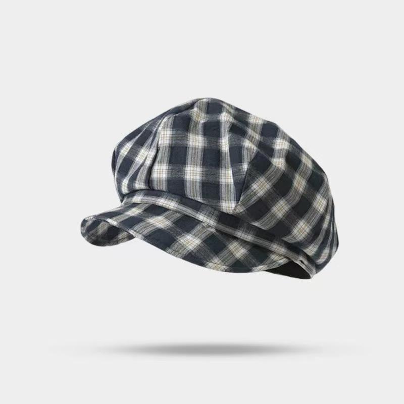 Korean Retro Plaid Beret Hat For Women Y2K Contrast Color Checked Beanie Cap Summer Travel Versatile Face Slimming Hat