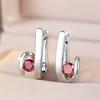 Round Stone Red Crystal Zircon Geometric Hoop Earrings For Women Vintage Silver Color Ear Buckle Wedding Jewelry Engagement Gift