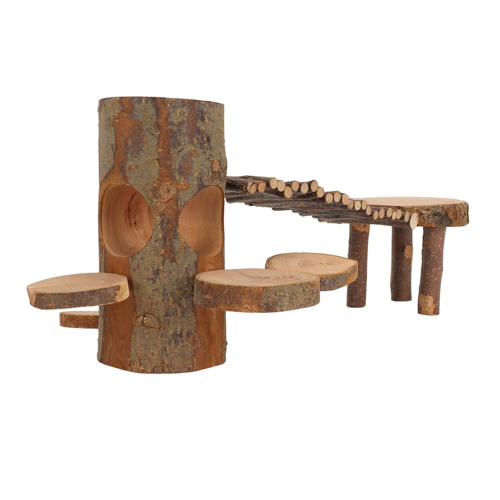 Wooden Hamster Platform Toy Multifunctional Wood Chinchilla Activity Playground Stand Ladder for Playing Climbing Chewing