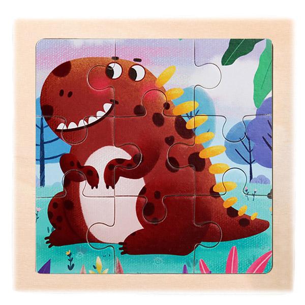 New 9 Piece Montessori Wooden Puzzle Cartoon Dinosaur Transportation Jigsaw 3d Puzzle Early Learning Educational Toys for Kids