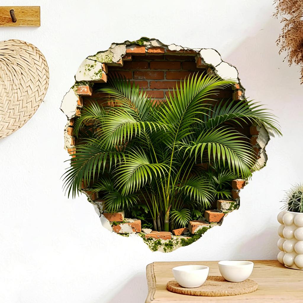 Palm Tree Breaking Through Wall Waterproof Self Adhesive Wall Sticker No Residue Home Decor