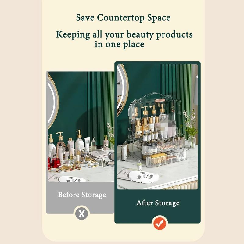 Pudełko do przechowywania kosmetyków z pokrywką i uchwytem Duży organizer na kosmetyki Szuflady na ekspozytory do pielęgnacji skóry Blat, Łazienka