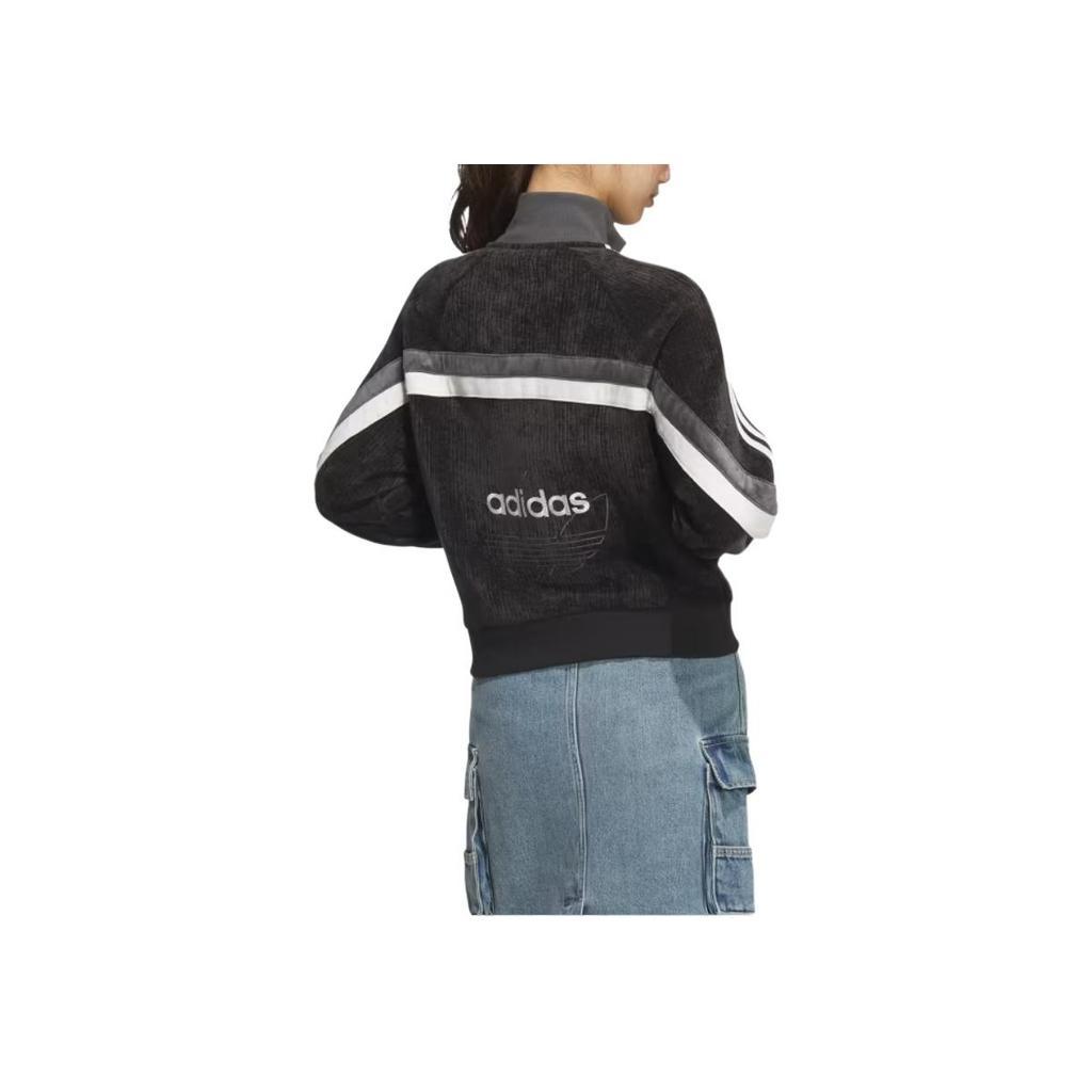Adidas Originals AW24 Year Of The Snake Limited Edition Striped Comfortable Skin-Friendly Long Sleeve Jacket Women Jacket Black Dark-Gray JL8442