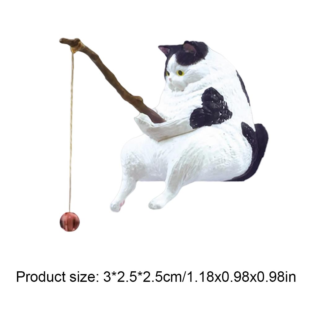 Fishing Cat Ornaments Fish Landscaping Aquarium Decoration Cartoon Cat Statue Fishing Figure Fisherman Figurine Home Car Interio