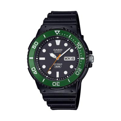 Men's Analog Watch - CASIO Collection MRW-230HJ-1E3JF, Black with Green Bezel, Authentic       Model