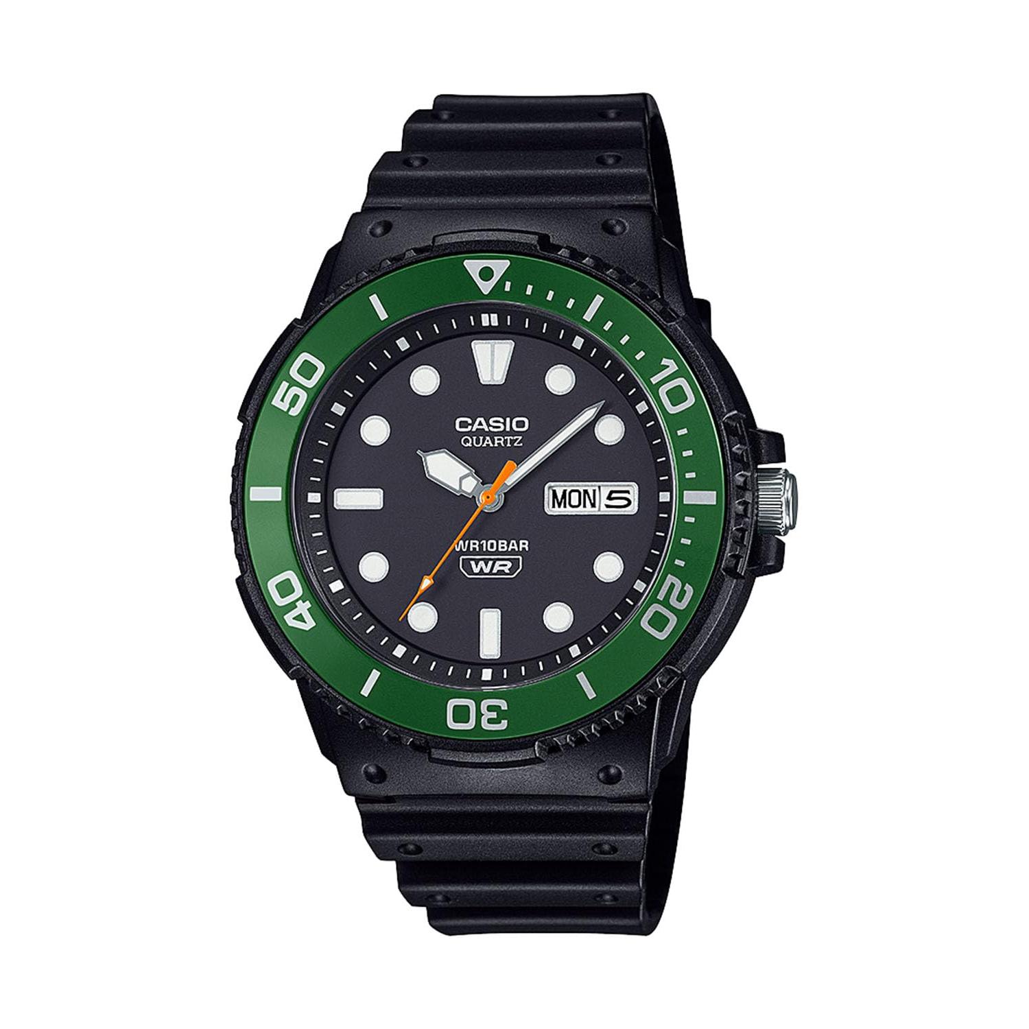 Casio Мужские Аналоговые Часы - Коллекция CASIO MRW-230HJ-1E3JF, Черные с Зеленым Безелем, Оригинальная Модель